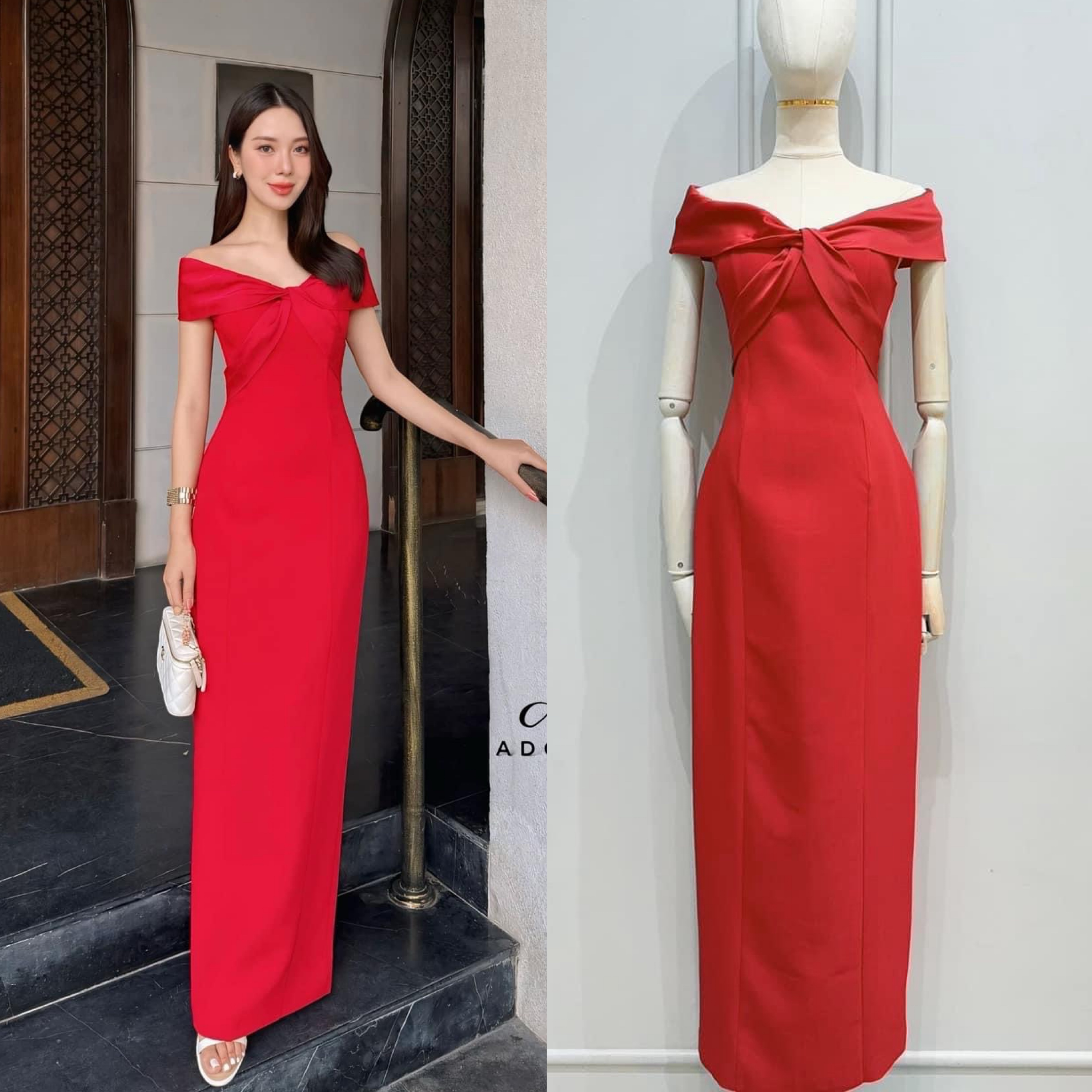 เดรสปาดไหล่ช่วงอกตัดต่อผ้าดีไซน์ไขว้อก เสริมฟองน้ำ ตัวเดรสใช้เนื้อผ้าเกรดพรีเมี่ยมทั้งตัว ดีไซน์กระโปรงทรงสอบยาว ผ่าหลัง งานมีซับใน ใส่สบาย : สินค้าคุณภาพ (พร้อมส่ง)