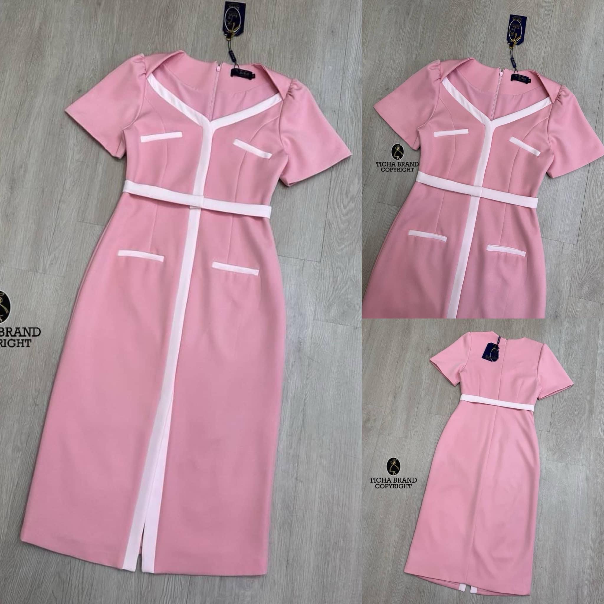 เดรสชมพูคอวีแขนสั้น ดีไซน์สวยหรู เย็บแต่งกุ๊นชมพูอ่อนตีเกร็ด ยาวด้านหน้า ใส่สบาย สินค้าคุณภาพ (พร้อมส่ง)