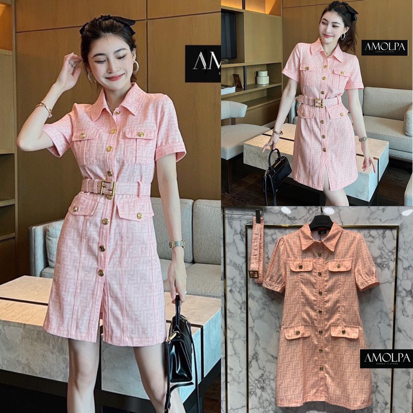 DRESS งานแบรนด์ Hiend กระดุมปั้มสีทอง สวยหรู สวยเด่น เนื้อผ้ามีลาย TEXTURE มาพร้อม สายเข็มขัด ตามช๊อปเลยน๊า ผ้าอย่างดี มีน้ำหนัก งานน่ารักมาก ผ้าใส่สบายมาก สวยตัวเดียววจบค๊า ป้าย TAG สินค้าคุณภาพ (พร้อมส่ง)