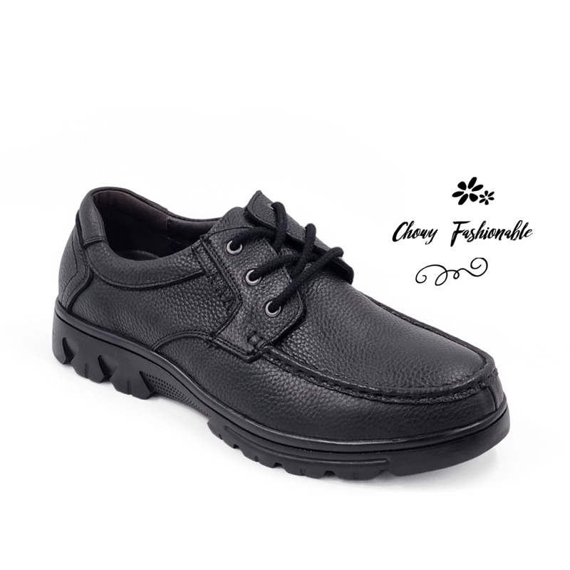 รองเท้าหนังผู้ชายไซส์ใหญ่ 47-50 หนังแท้ ผูกเชือก สีดำ Leather Men Shoes คัชชูผู้ชาย KR1071BL