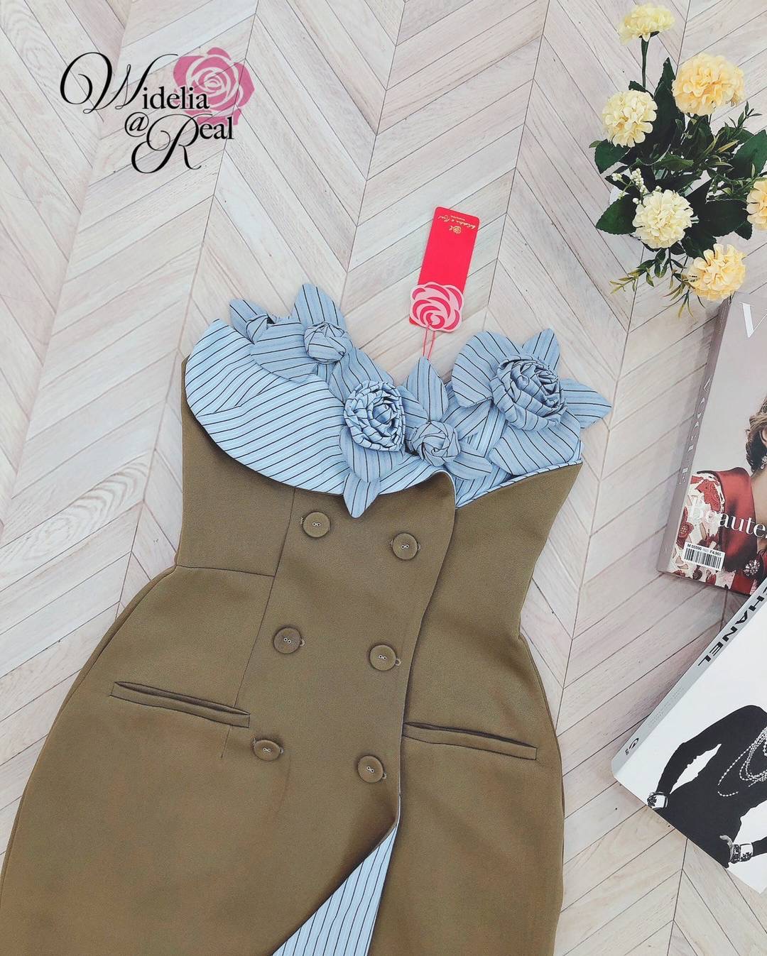 Dress เดรสเกาะอก อกเย็บดอกไม้ป๊อบอัพ อกมีฟองน้ำ ซิปหลัง แต่งกระดุมหน้า เนื้อผ้าหนา มีน้ำหนัก ชุดนี้งานสวยค่ะ ทรงเป๊ะมากๆ ใส่สบาย : สินค้าคุณภาพ (พร้อมส่ง)