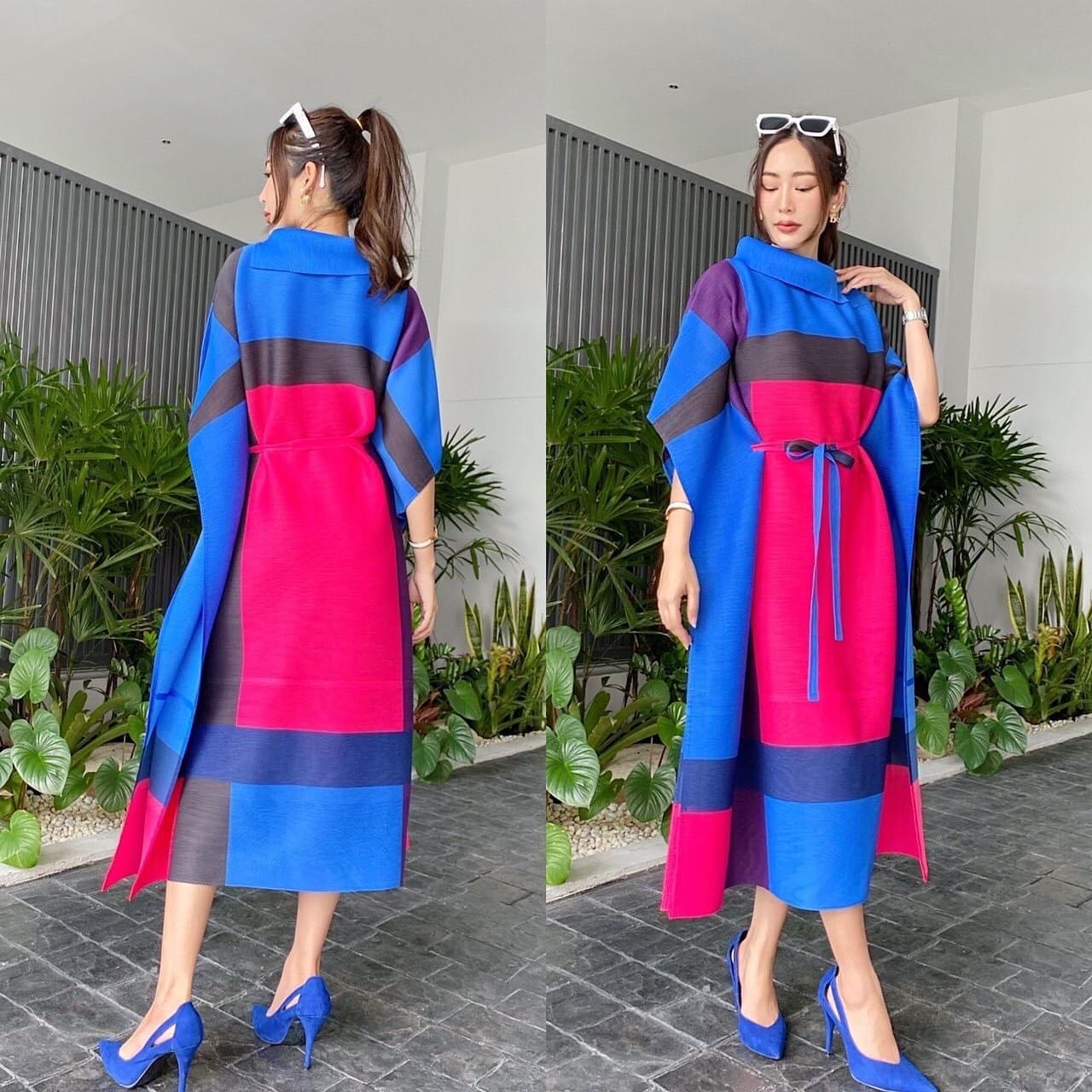 เดรสอัดพลีท ปกเฉลียง ทรงแขนผีเสื้อ 🦋 แต่งสายคาดเอว แพตเทิร์นดีงามมว้าก ใส่สบาย สินค้าคุณภาพ (พร้อมส่ง)