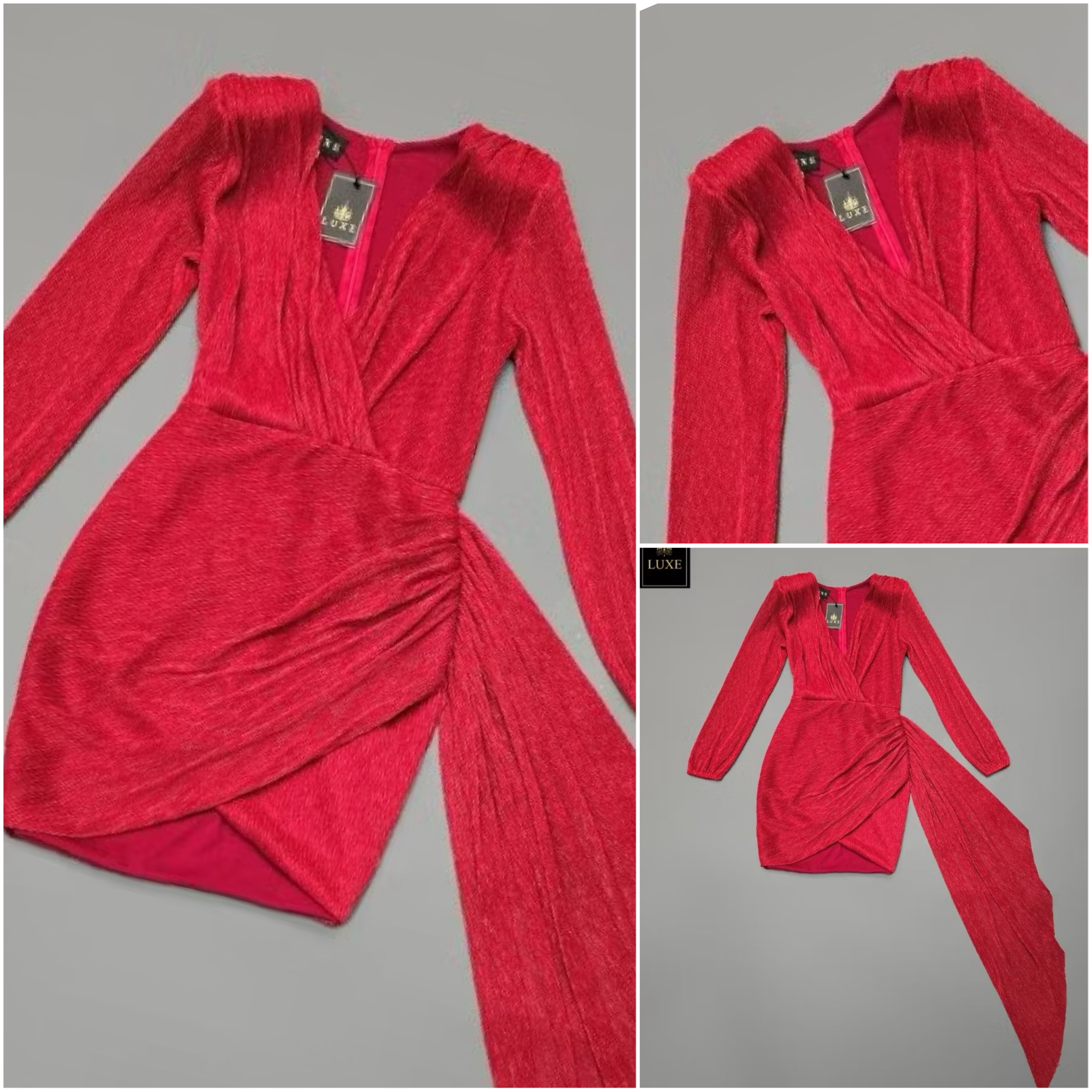 เดรสเสื้อแขนยาวเสริมไหล่ คอป้ายจับเดรป กระโปรงป้ายทรงสอบจับเดรป ดีเทลมีระบาย ด้านข้าง ใส่สบาย : สินค้าคุณภาพ (พร้อมส่ง)