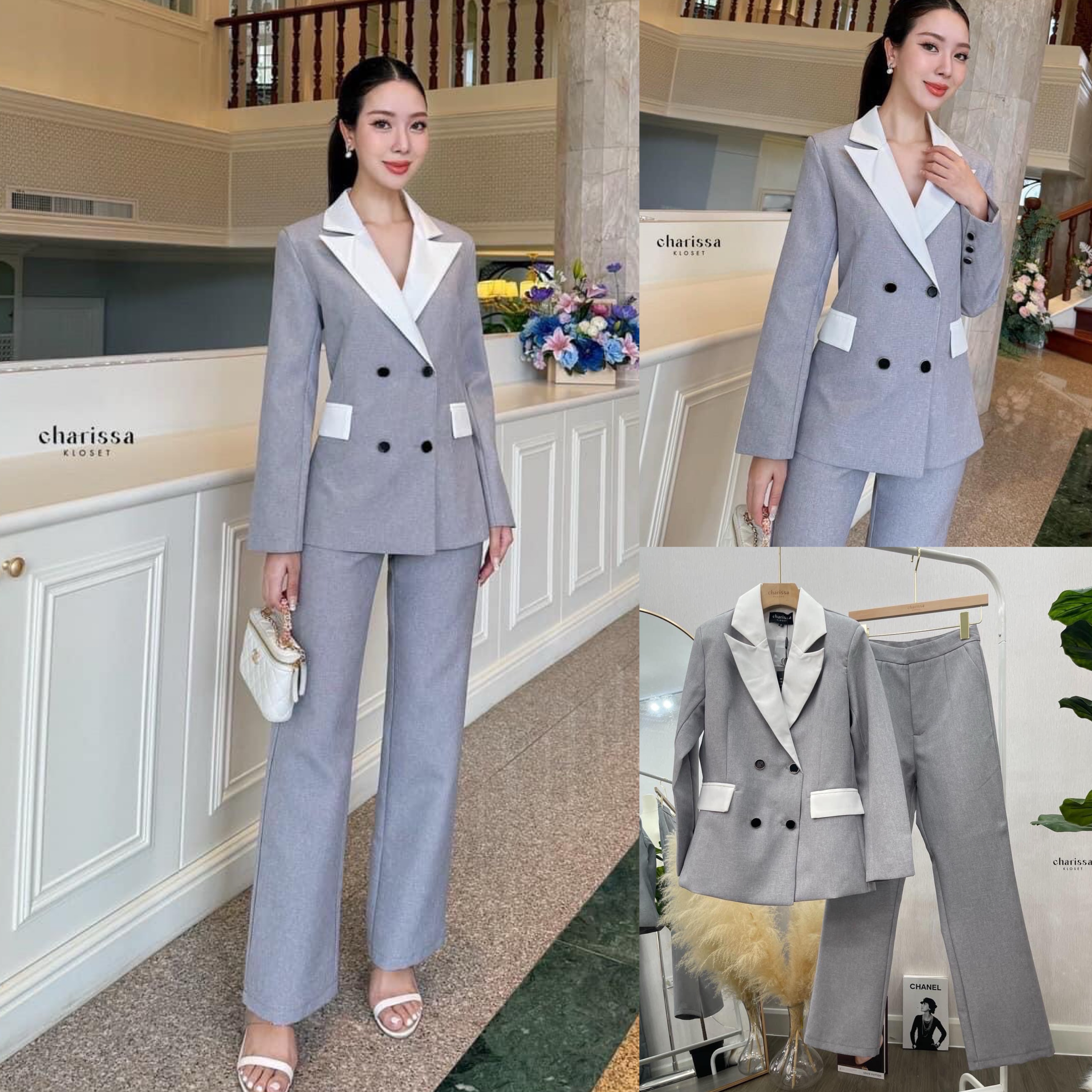 เซตทูโทน ตัวเสื้อแต่งกระดุมด้านหน้า 4 เม็ด มีซับในทั้งชุด เข้ารูปสวย ปลายแขนเสื้อแต่งกระดุมให้ดูสวย มาพร้อมกับกางเกงทรงกระบอก ใส่สบาย : สินค้าคุณภาพ (พร้อมส่ง)