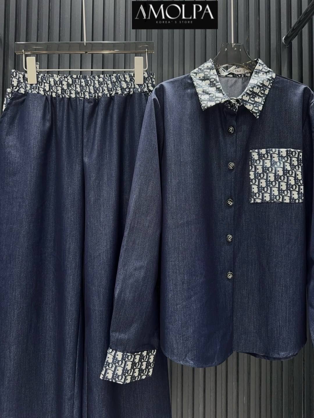 SET CD DENIM งาน Hiend งานผ้ายีนส์100% ตัวเสื้อเชิ้ตปั้มกระดุม มาให้ช๊อปพร้อมกางเกงขาปล่อย สุดดดฉ่ำ ใส่สบาย : สินค้าคุณภาพ (พร้อมส่ง)