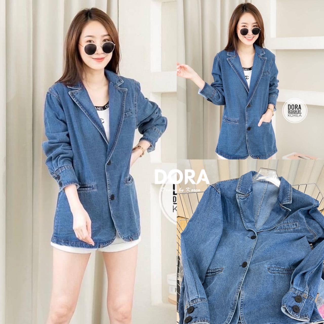 suit jacket jeans เนื้อผ้ายีนฟอก ไม่แข็งใส่ทำงานใส่คลุม จะใส่แบบ ใส่กระดุม หรือปล่อยดูดีสวยเท่ : สินค้าคุณภาพ (พร้อมส่ง)