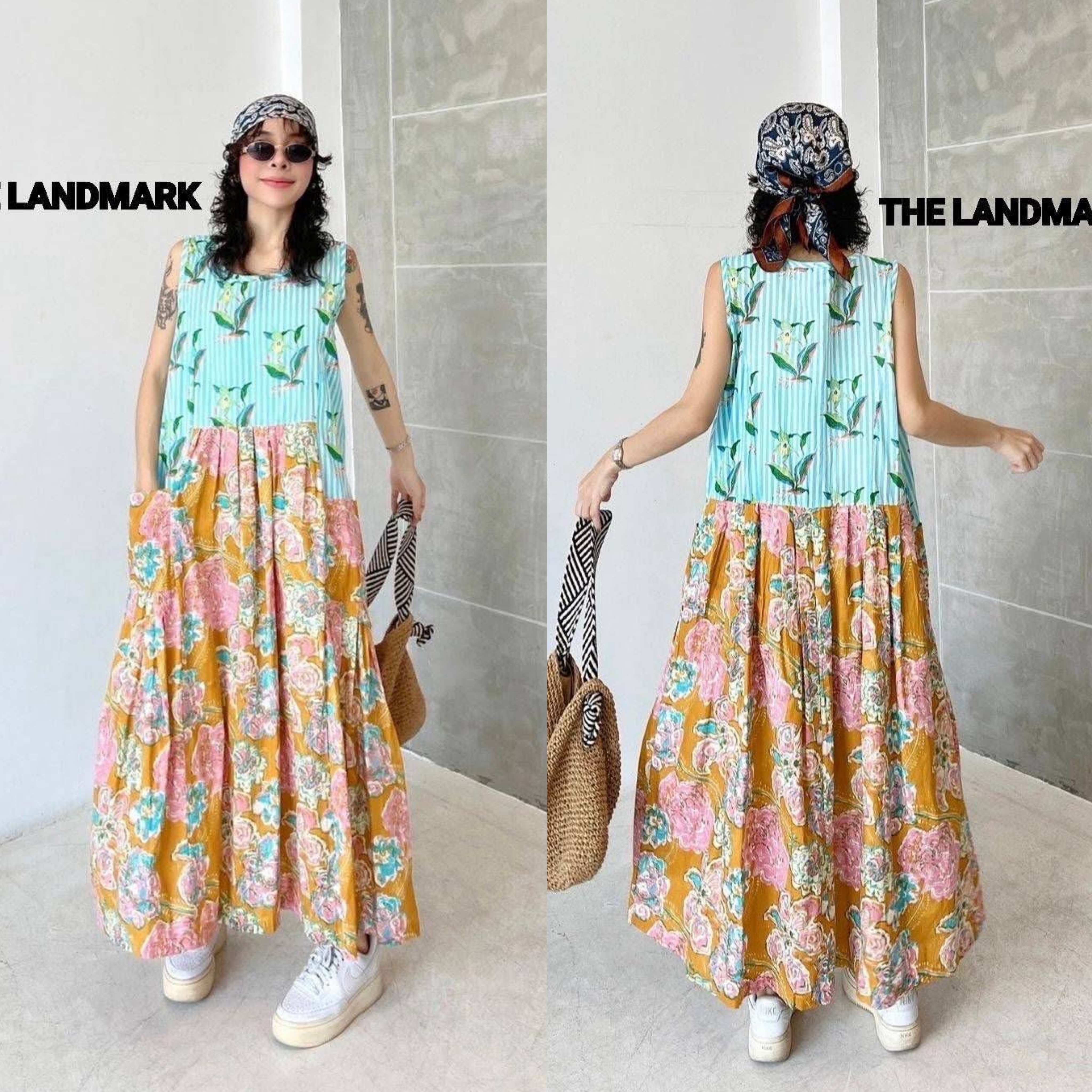 เดรสผ้าบล็อคคอทตอลอินเดีย ดีไซน์แขนกุดต่อลาย+ระบาย ใส่สบาย : สินค้าคุณภาพ (พร้อมส่ง)