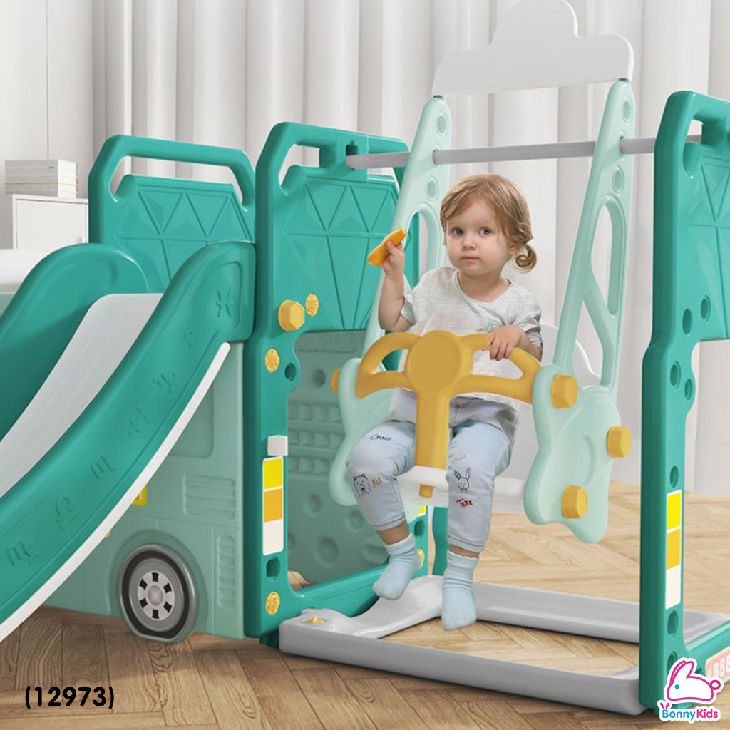 (12973) Baby Slider เซ็ตรถบัสสไลด์เดอร์ + แป้นบาส+ชิงช้า อุปกรณ์ครบชุด (Full Set)