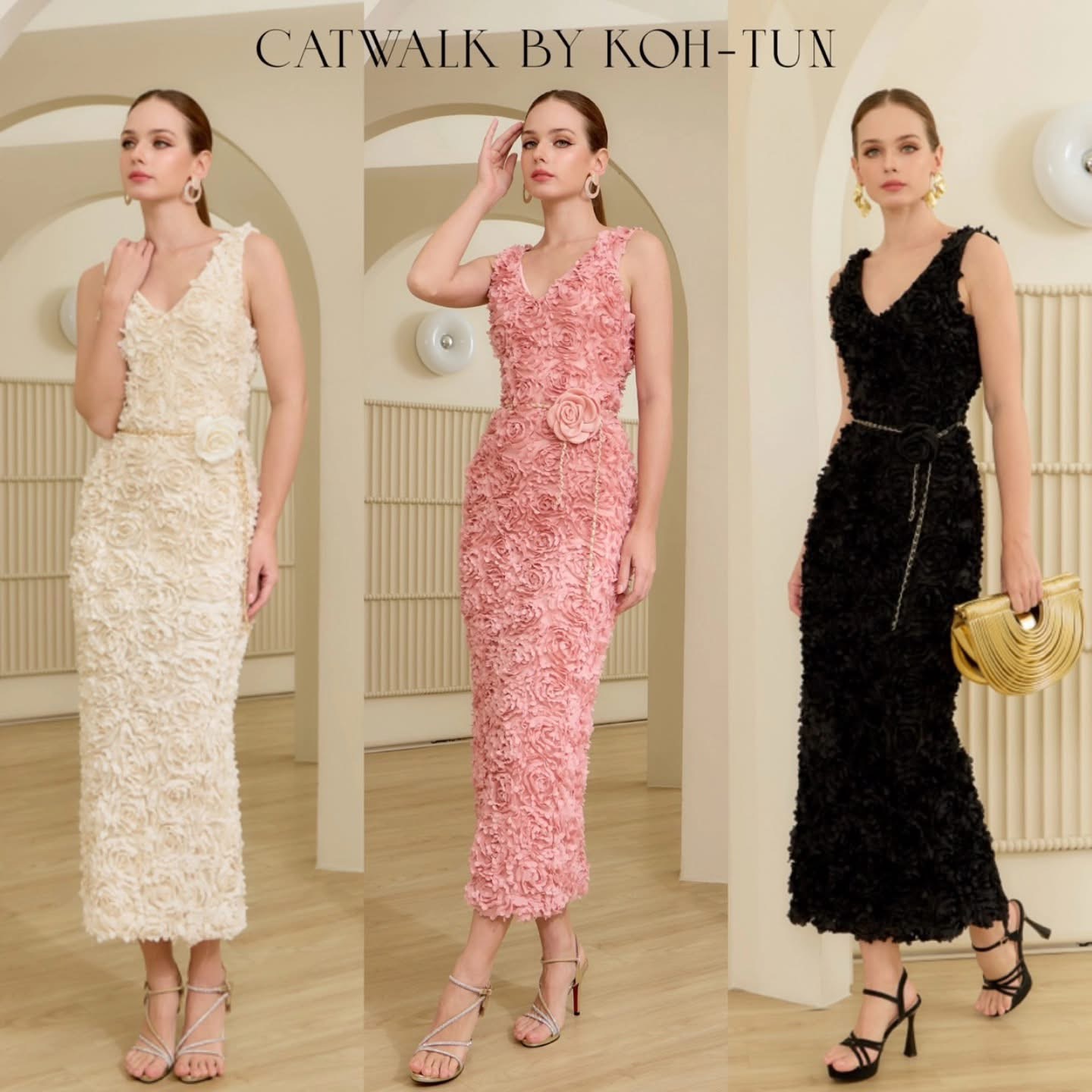 แม็กซี่เดรสผ้าดอกกุหลาบ+เข็มขัดโซ่แต่งเข็มกลัดดอกไม้ ตัวชุดเป็นทรงเข้ารูป แขนกุด คอวี เนื้อผ้าเกรดเอผ้านุ่ม ใส่สบาย : สินค้าคุณภาพ (พร้อมส่ง)