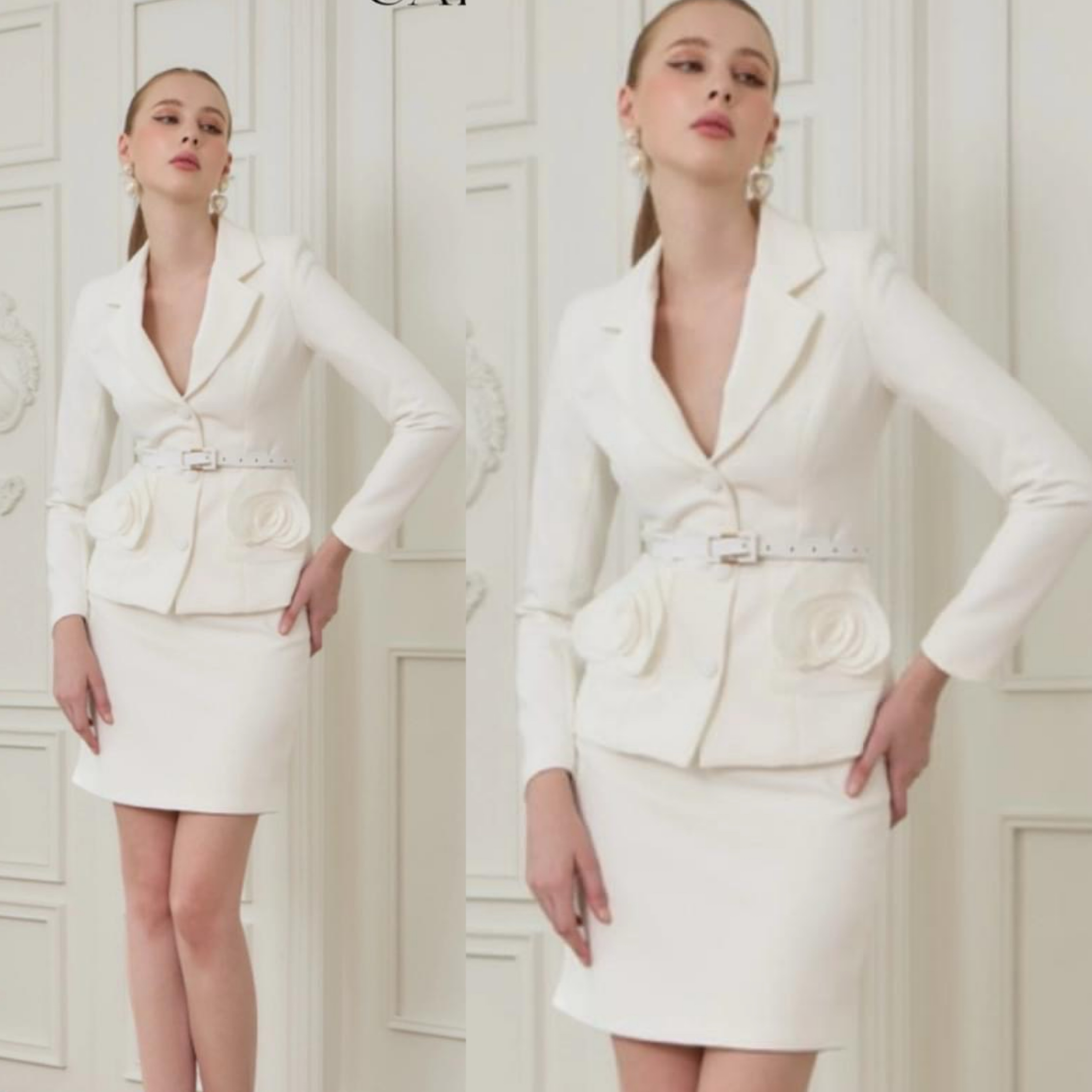 เซต Blazer กระเป๋า แต่งดอกไม้+เข็มขัด+กระโปรง คุ้มมากได้ถึง 3 ชิ้น เนื้อผ้าเกรดเอ ผ้าสวยรีดง่ายใส่สบาย ใส่สบาย : สินค้าคุณภาพ (พร้อมส่ง)