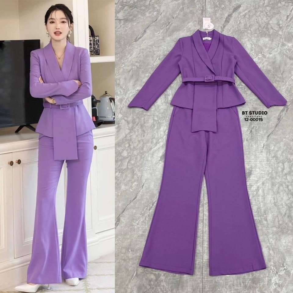 เซท 3 ชิ้น เสื้อเบเซอร์แขนยาว ปลายชายแขนทั้ง2ข้างแต่งเฉี่ยง +กางเกงขายาวสีเดียวกัน กระเป๋าข้างใช้งานได้จริง ซิปหลัง มีชับในตัว +เข็มขัด ใส่สบาย สินค้าคุณภาพ (พร้อมส่ง)