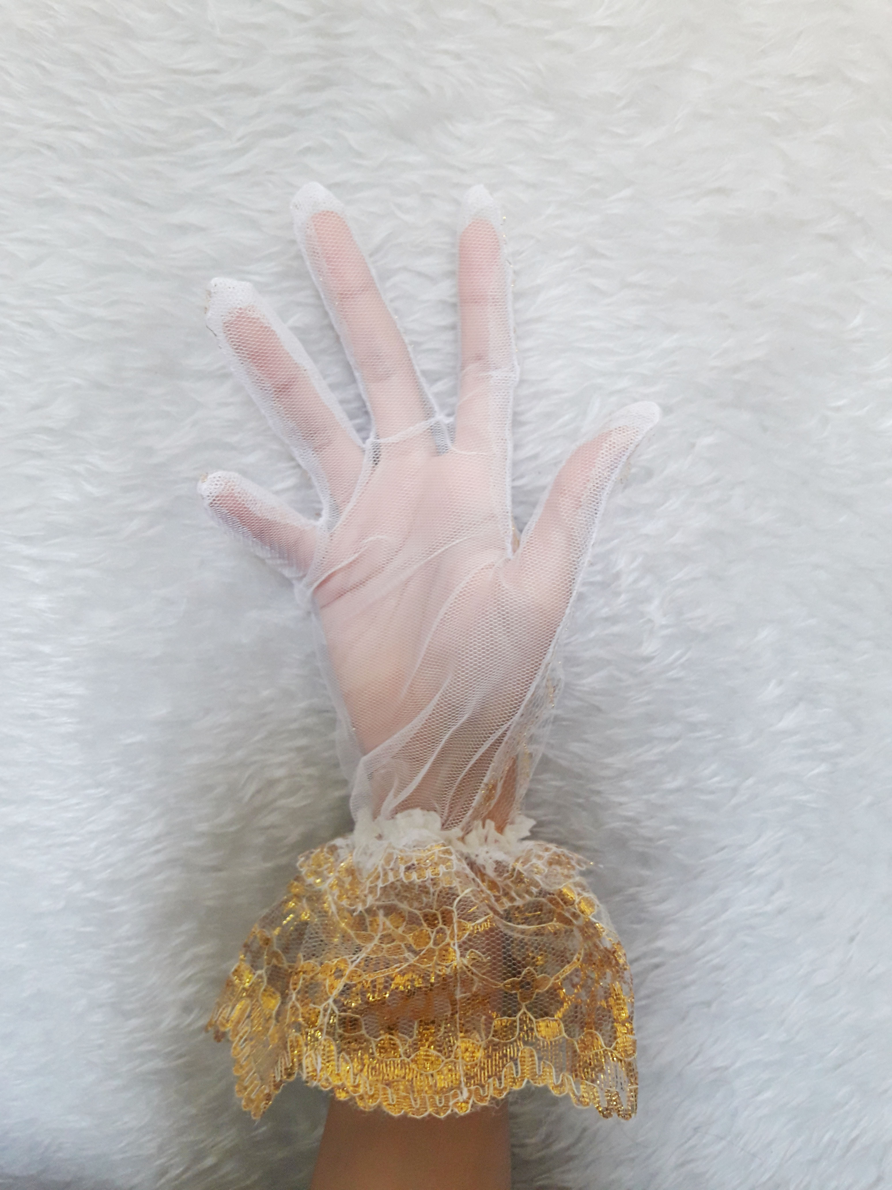 ถุงมือลูกไม้เด็ก-ผู้ใหญ่ ถุงมือตาข่าย ออกงาน Size SS-XL สีขาว/ดำ/แดง/ขาวทอง/ดำทอง