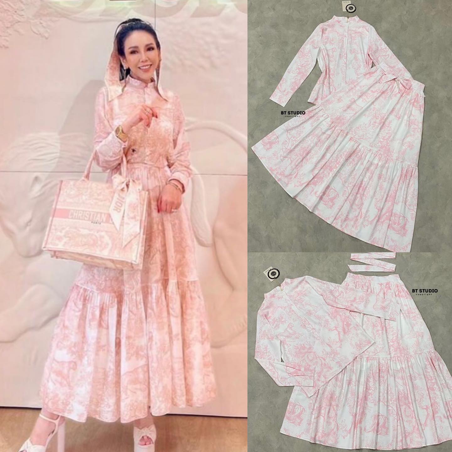 เซท 3 ชิ้น เสื้อเชิ้ตกระดุมหน้า แขนยาวคอปก แมทซ์กระโปรงยาวเอวสูง แต่งระบายชายบาน : สินค้าคุณภาพ (พร้อมส่ง)