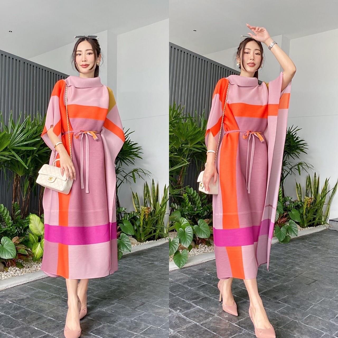 เดรสอัดพลีท ปกเฉลียง ทรงแขนผีเสื้อ 🦋 แต่งสายคาดเอว แพตเทิร์นดีงามมว้าก ใส่สบาย สินค้าคุณภาพ (พร้อมส่ง)