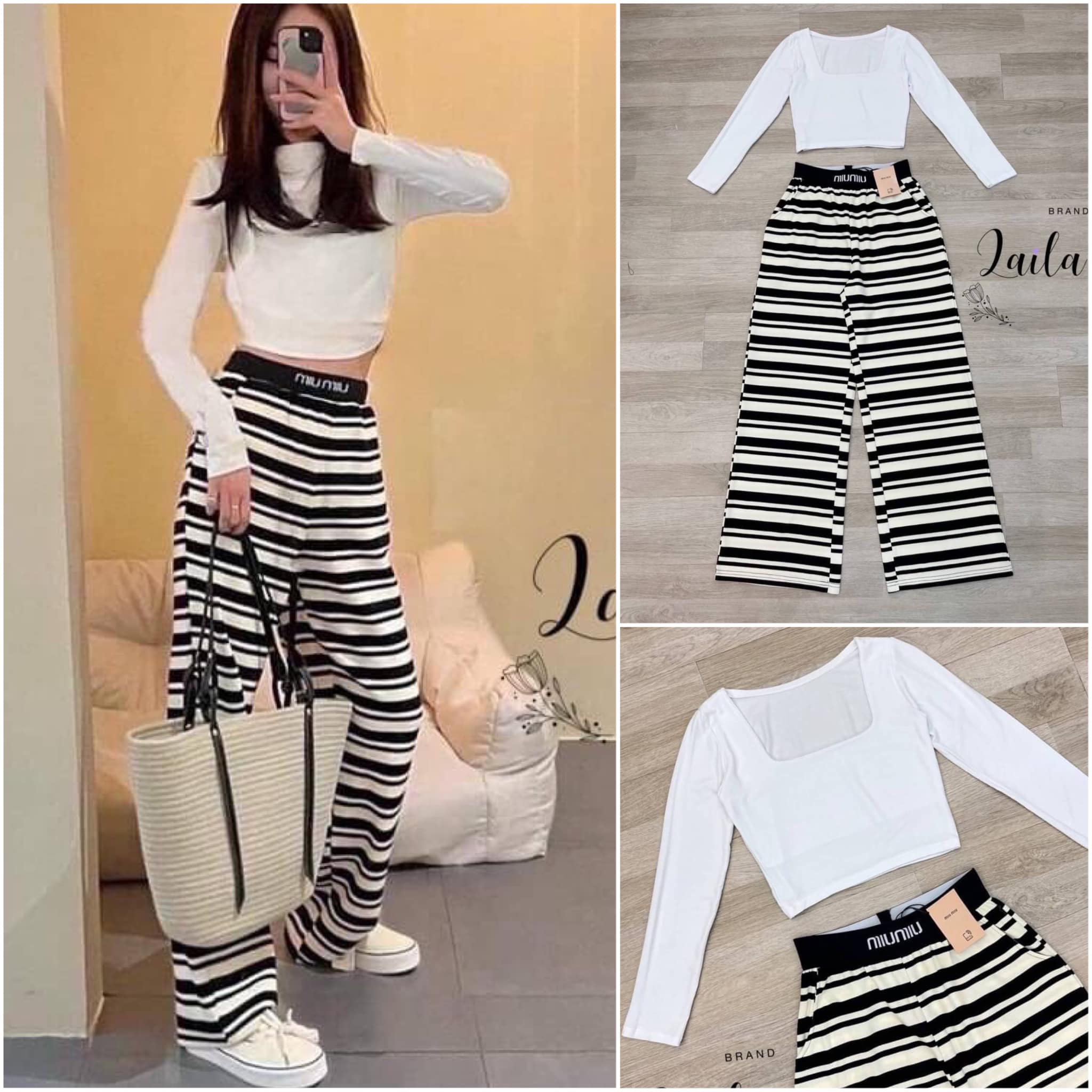 เซ็ท2ชิ้นเสื้อ+กางเกง เสื้อทรงครอปแขนยาว ทรงสวย มาพร้อมกางเกงทรงขา ปล่อยผ้าสวยแต่งขอบเอวอักษร MM ทั้งตัว งานป้ายแทรคครบค่า สินค้าคุณภาพ (พร้อมส่ง)