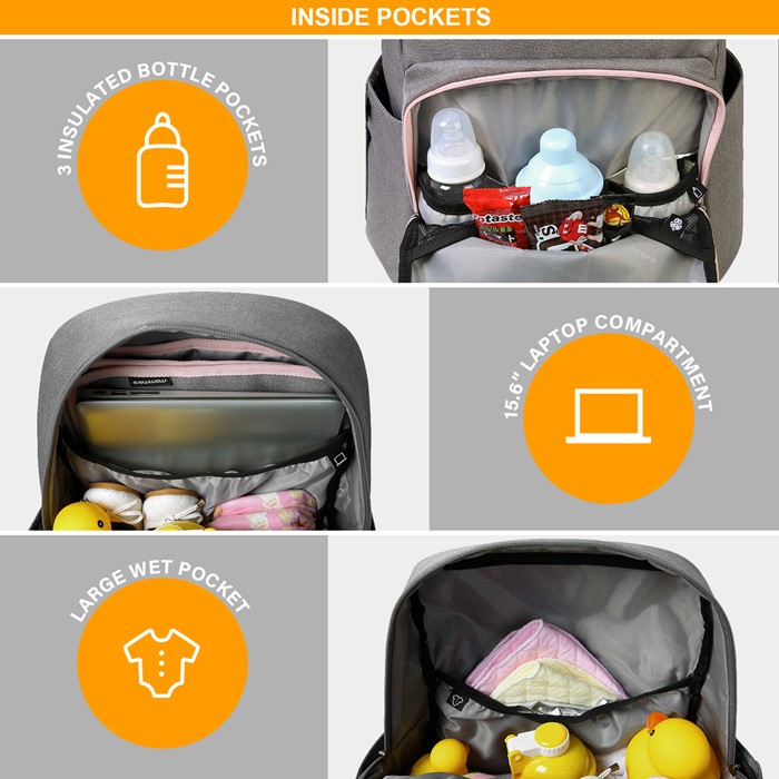 mommore กระเป๋าคุณแม่ กระเป๋าสัมภาระคุณแม่ กระเป๋าแม่ลูกอ่อน ใช้ได้ทั้งคุณแม่ และคุณพ่อ กันน้ำ ทนทาน พร้อมแผ่นรองเปลี่ยนผ้าอ้อม คุณภาพสูง คล้องรถเข็น เหมาะกับการเดินทางมาก (ฺฺPink)