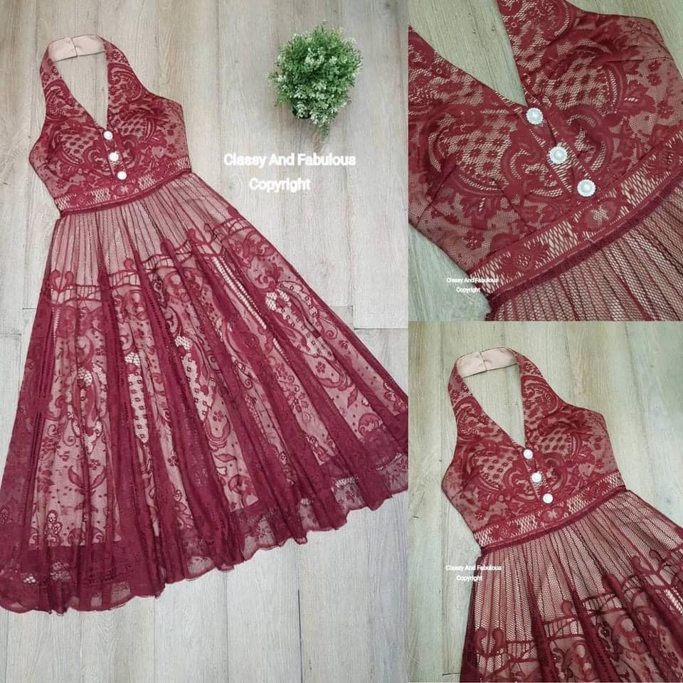 DRESSยาว คล้องคอสุดปัง ลายลูกไม้ดูแพงทั้งตัว ผ้าสวยมากกก ใส่สบาย สินค้าคุณภาพ (พร้อมส่ง)