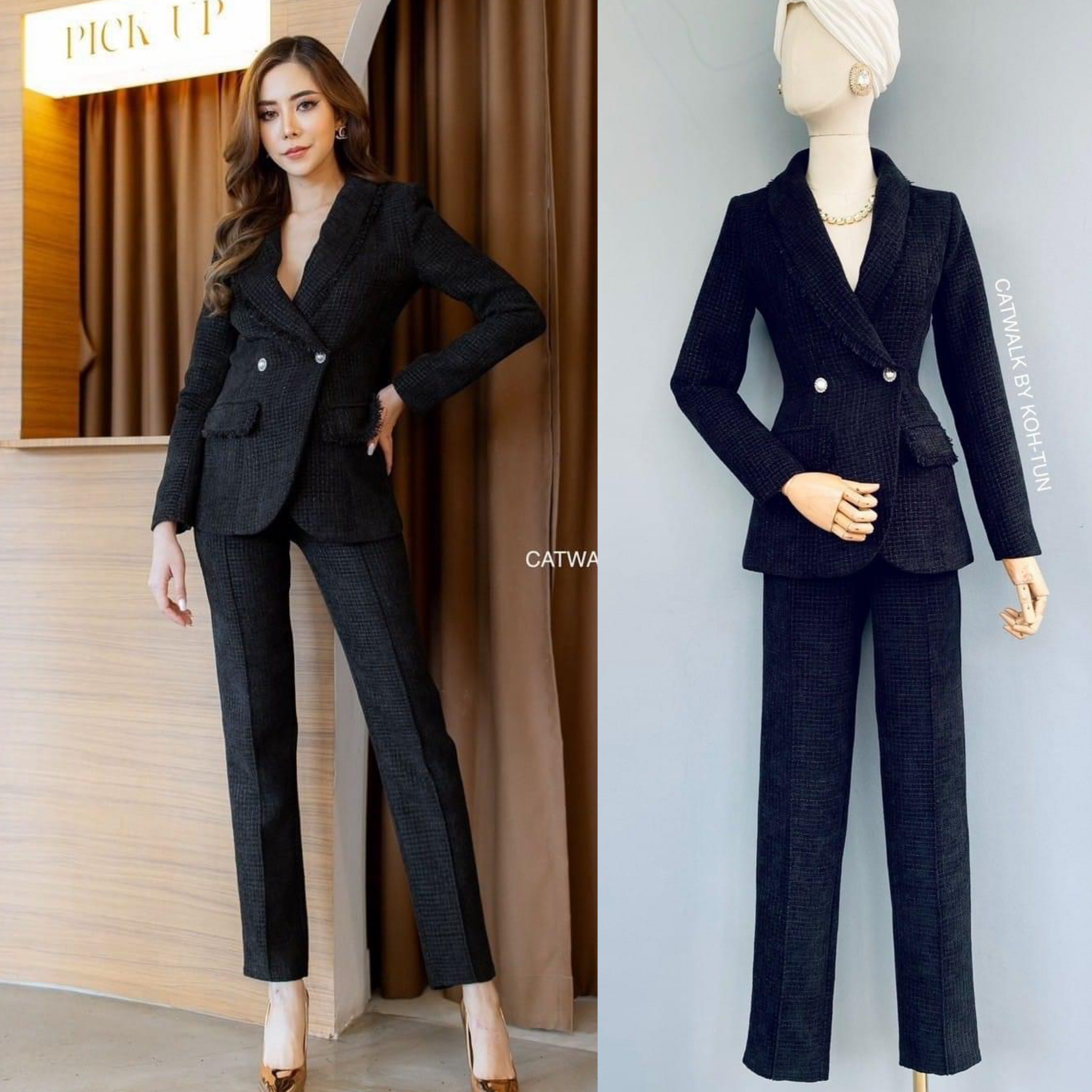 เซต BLAZER+กางเกง ขายาวผ้าทวีด ผ้าเนื้อดีมีความหรูหรา ลายทอสวย เนื้อผ้าหนานุ่มใส่สบาย สินค้าคุณภาพ (พร้อมส่ง) สำเนา