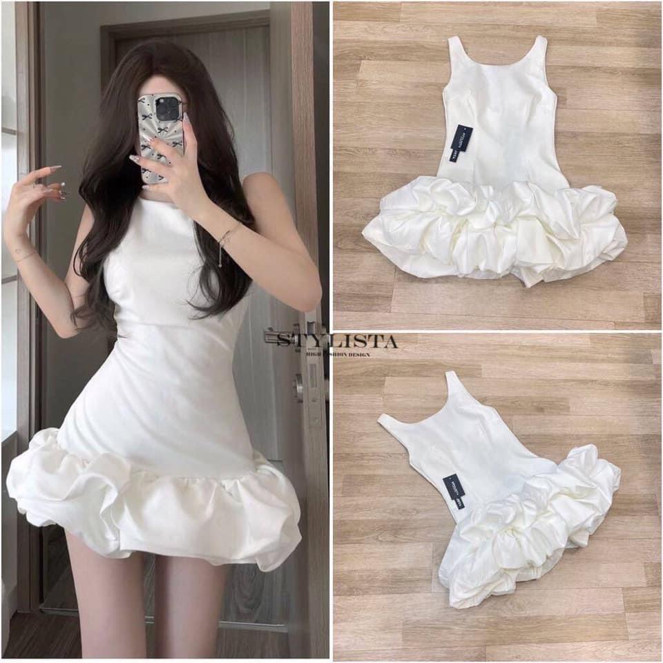 เดรสทรงพอดีตัว แต่งขอบกนะโปรงเป็นริ้ว ระบายชั้นๆ ใส่เที่ยว ใส่ออกงาน ใส่ได้หลาย โอกาส ใส่สบาย : สินค้าคุณภาพ (พร้อมส่ง)