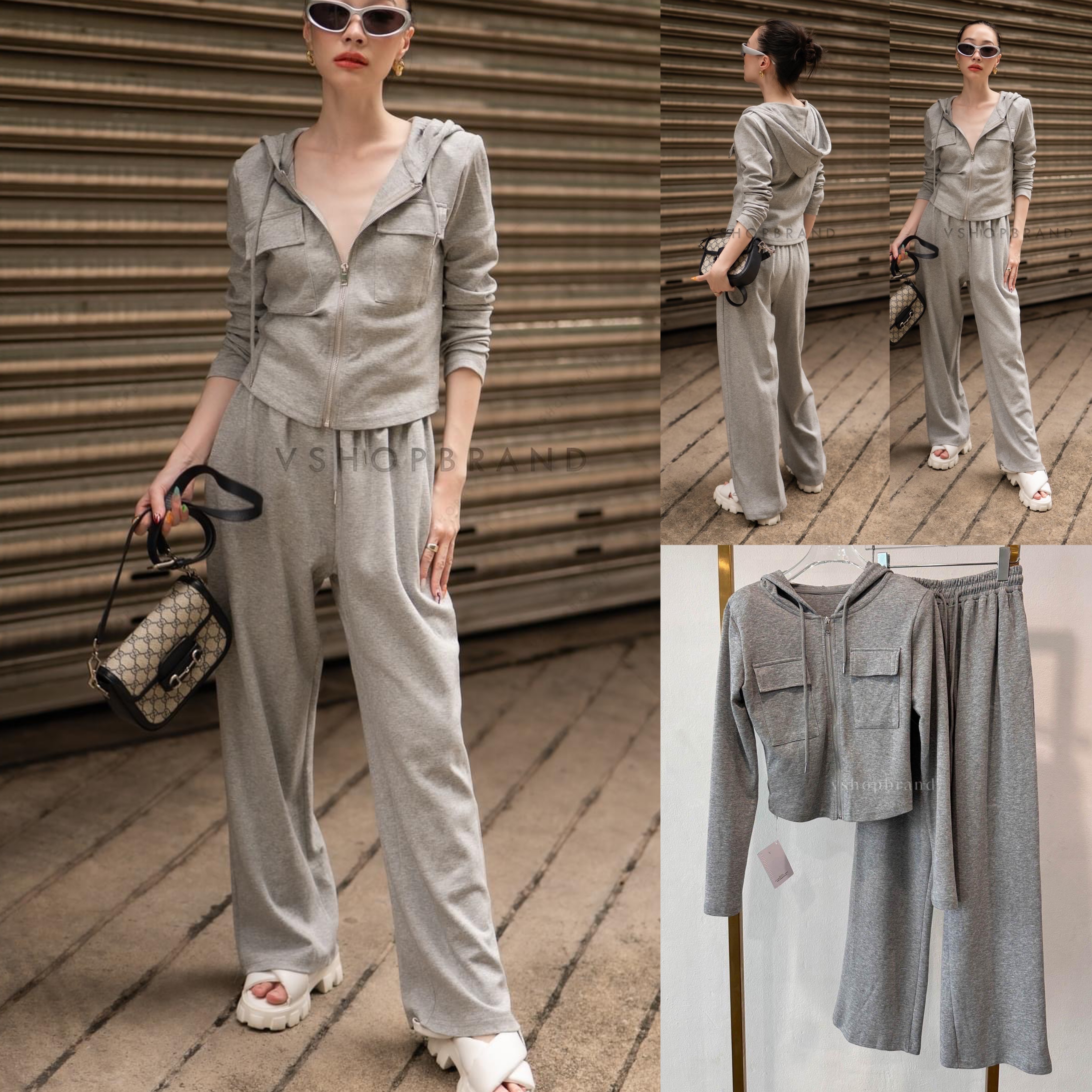 Set เสื้อฮู้ดแขนยาว กระเป๋าอก + ขายาว สินค้าคุณภาพ (พร้อมส่ง)