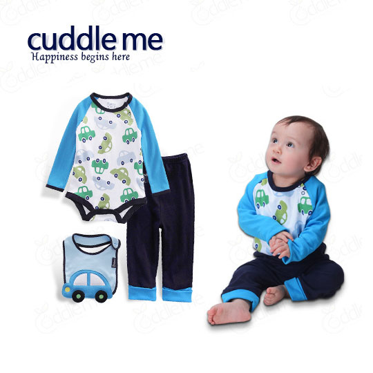 เซตเสื้อผ้าเด็ก Cuddle me แบรนด์แท้ บอดี้สูทแขนยาว+กางเกงขายาว+ผ้ากันเปื้อน