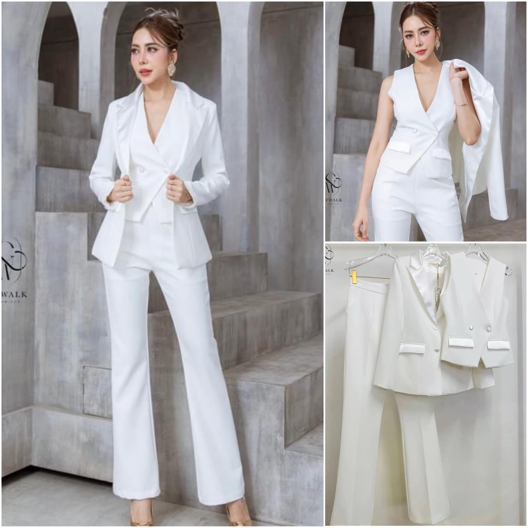 เซตBLAZER 3 ชิ้น เสื้อกั๊กครอปแขนกุด ทรงเข้ารูปคอวี ตัวBLAZERแล้วดูเท่ห์ มาก +กางเกงทรงขาขาม้า ใส่สบาย สินค้าคุณภาพ (พร้อมส่ง)