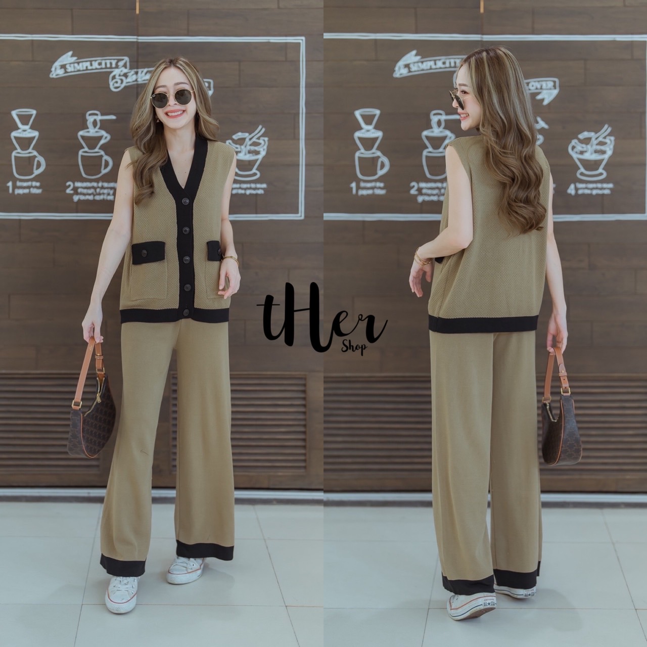 Set 2 ชิ้น เสื้อคอวีแต่งกระดุมหน้า ดีเทลมีกระเป๋าด้านหน้า ใช้งานได้จริง แต่งกุ๊นขอบตัดกับสีชุด มาพร้อมกางเกง ขายาวเอวยืด แมตเข้าชุด : สินค้าคุณภาพ (พร้อมส่ง)