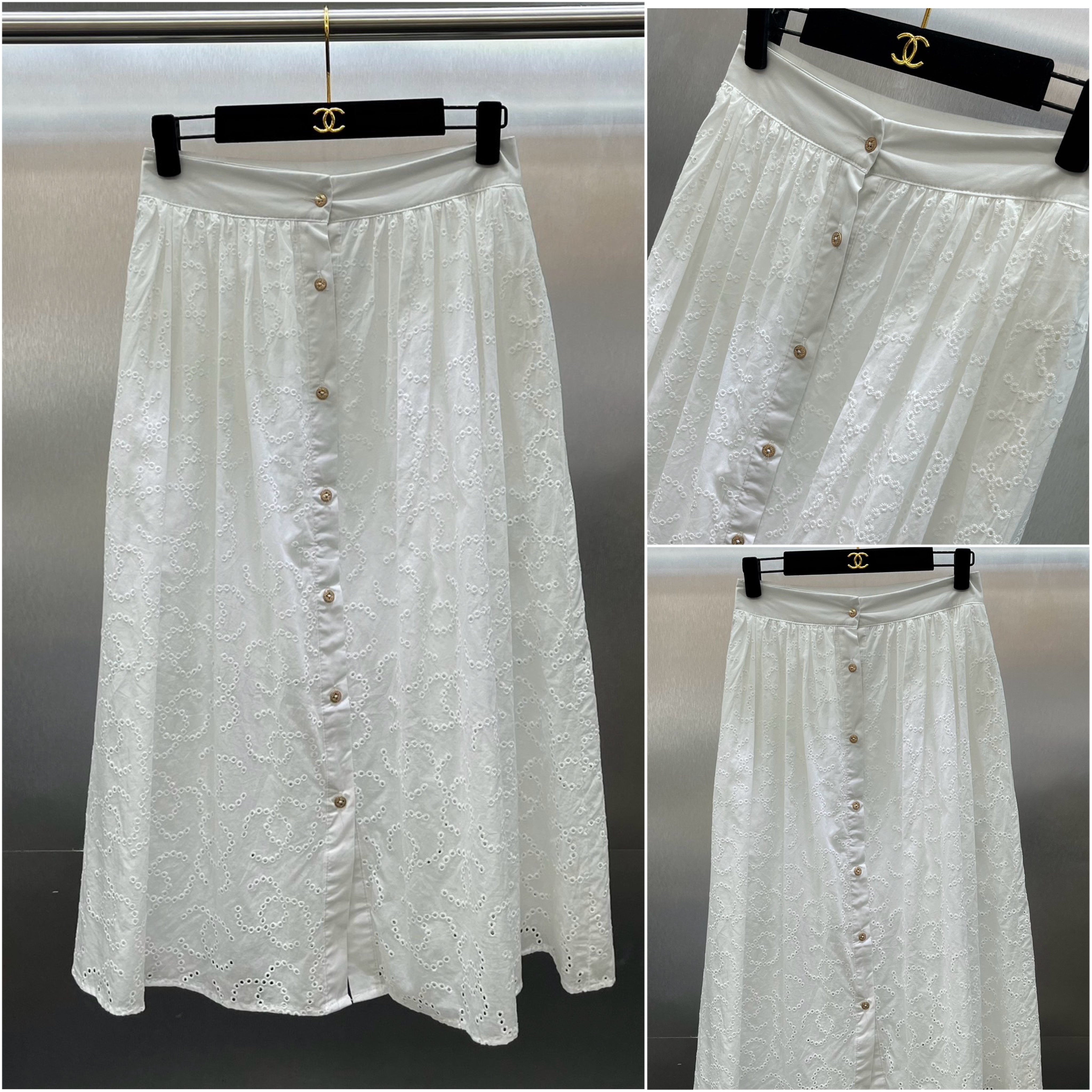 ชุดเซตเสื้อลูกไม้ฉลุ ลาย ปัก CC logo ผ้าสวยมาก ใส่เข้าชุดกระโปรง ผ้าลูกไม้ฉลุลาย ใส่เข้าชุด สวยเรียบหรู งาน ไฮเอ็น : สินค้าคุณภาพ (พร้อมส่ง)