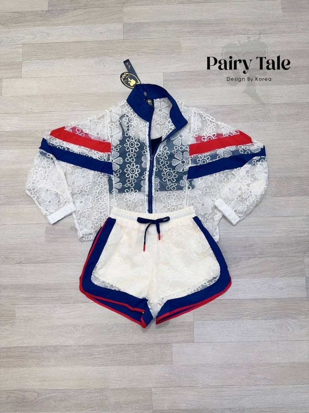 Set แจ็กเก็ตแขนยาวใช้ผ้าลูกไม้สีครีมแต่งแถบกรมแดง สายเดี่ยวสีดำตัวในแมตให้ด้วย แมตกางเกงเอวจั้มขาสั้น งานสวยมากก สินค้าคุณภาพ (พร้อมส่ง)