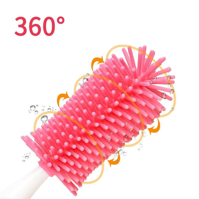 แปรงล้างขวดนมซิลิโคน 360 องศา พร้อมแปรงล้างจุกนมเก็บในด้ามจับ วางตั้งได้