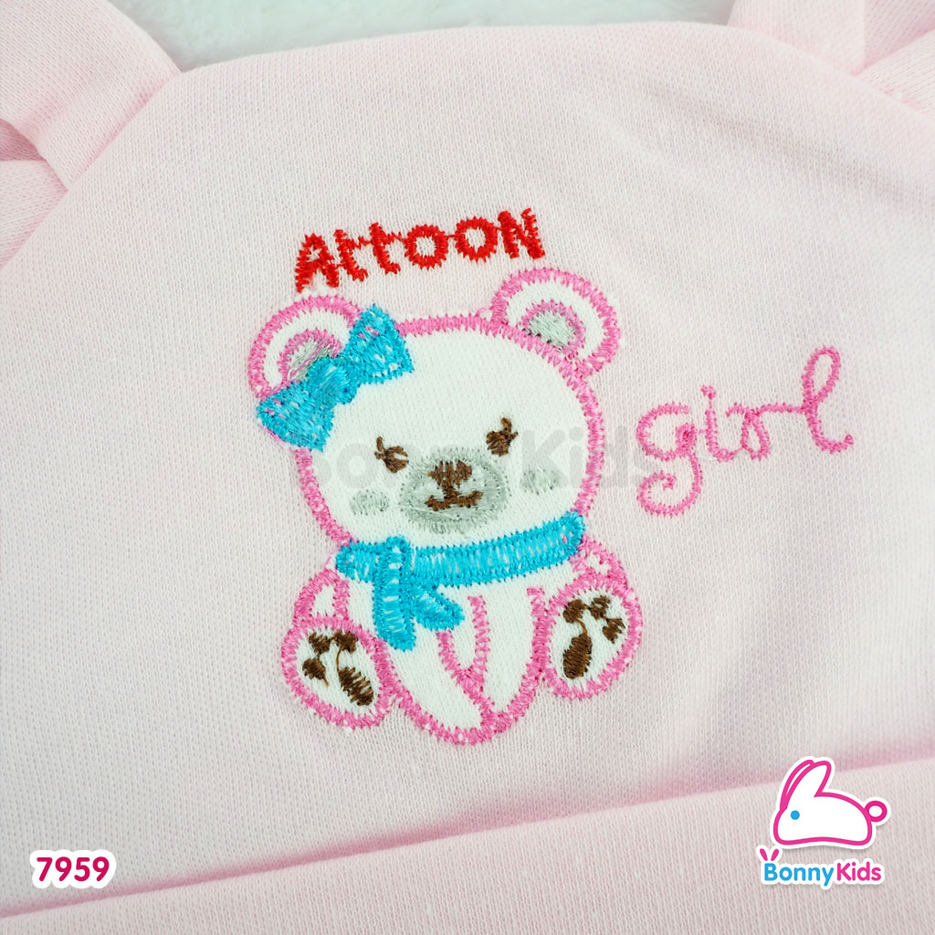 (7959) Attoon หมวกสำหรับเด็ก พร้อมหูหมีสุดน่ารัก ผ้าสีพื้นปักลาย