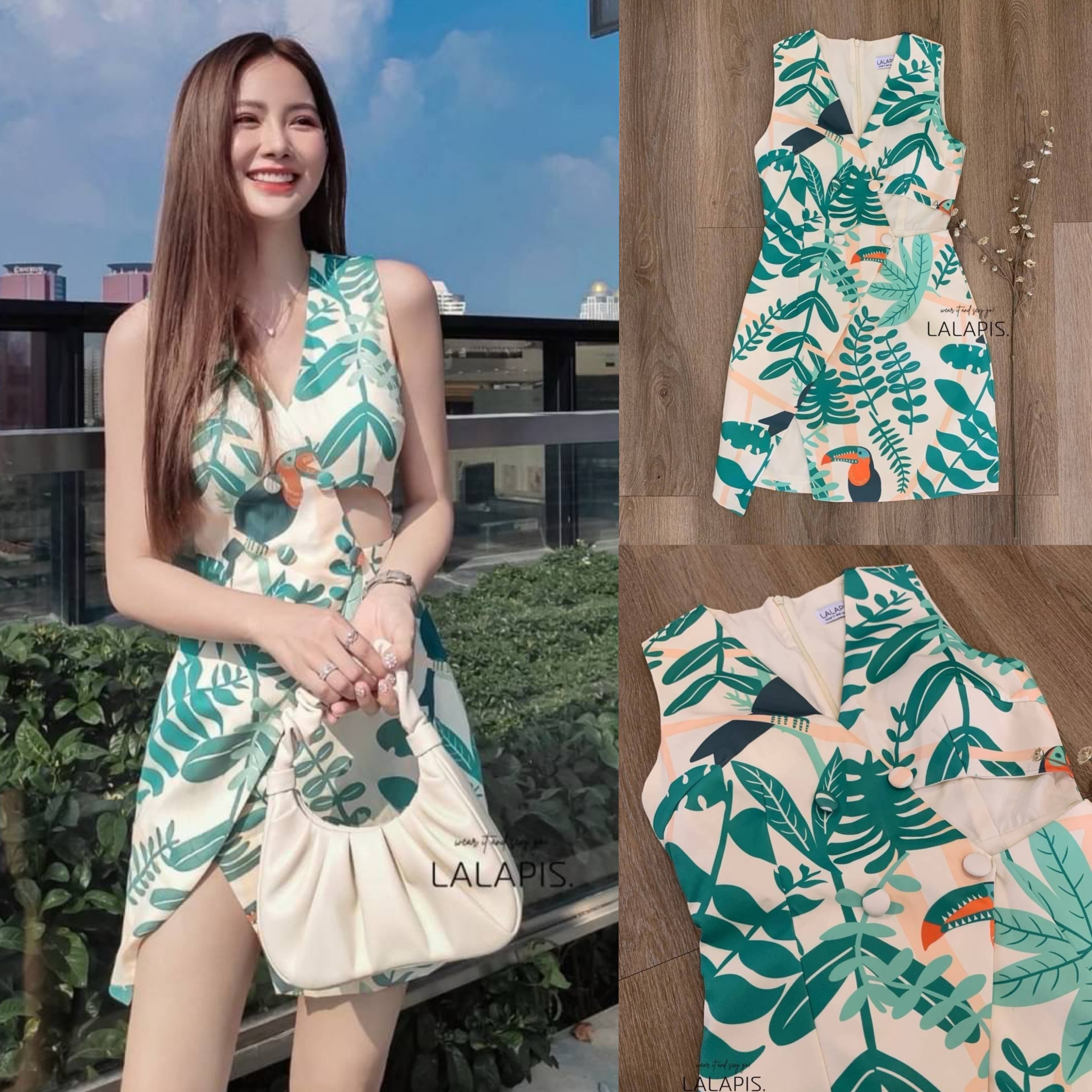 เดรสทรงสูทอะไรจะน่ารักสดใสเบอร์นี้ ดีไซน์กิมมิคช่วงเอวยั่วๆ อกเสริมฟองน้ำ ใส่สบาย สินค้าคุณภาพ (พร้อมส่ง)