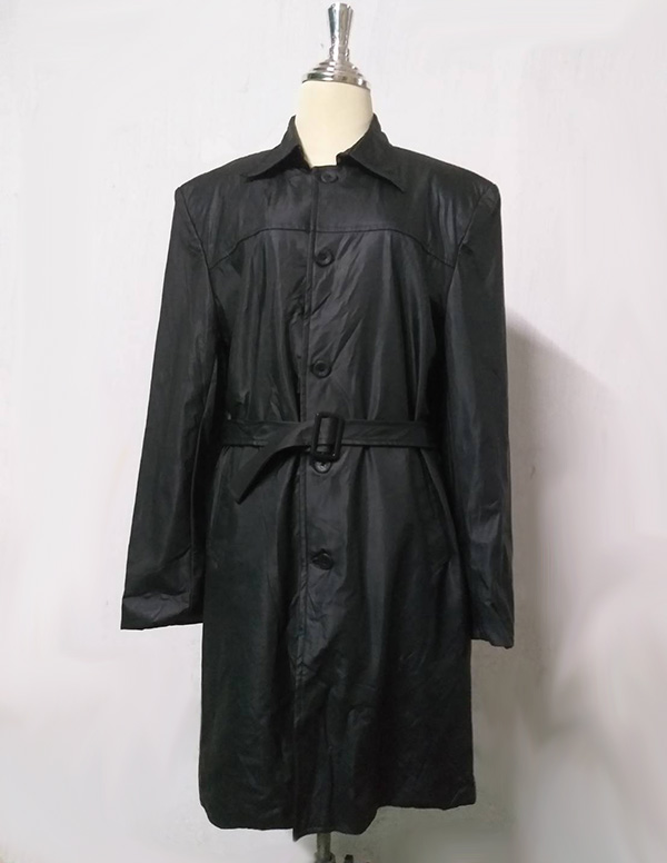 Trench Coat เทรนช์โค้ทชาย ผ้าหนังสีดำ หล่อสุดๆ ติดลบได้