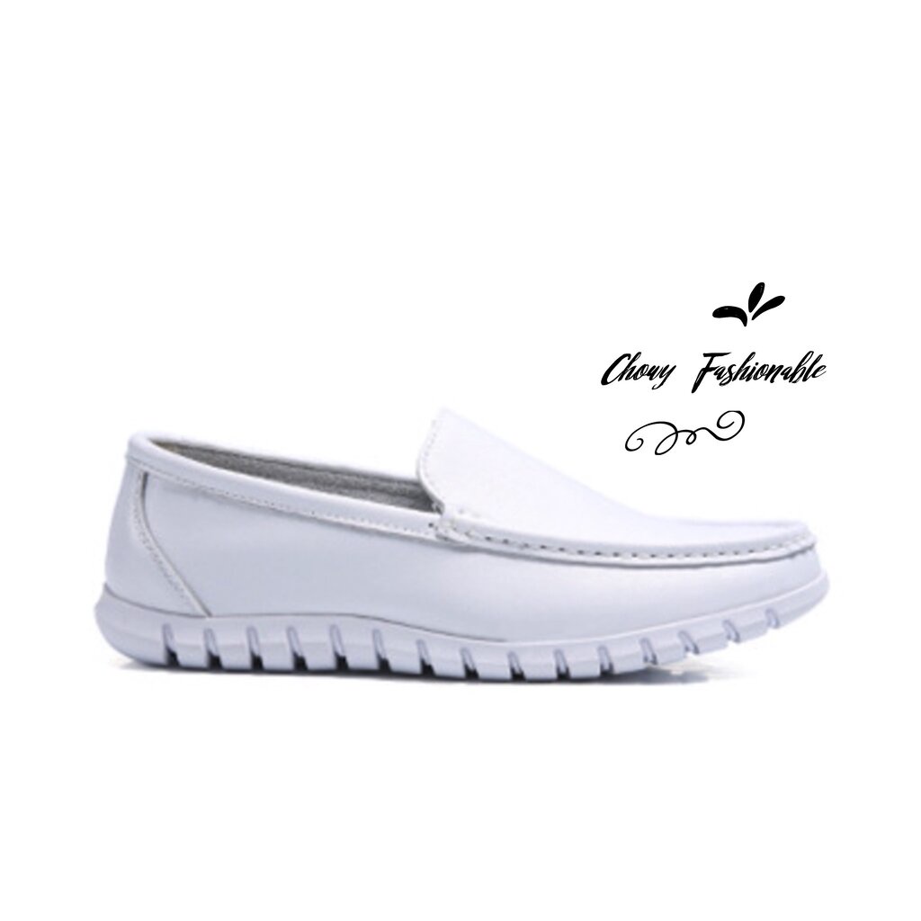 รองเท้าพยาบาลไซส์ใหญ่ 40-46 Loafer Nurse หนังแท้ สีขาว KR1053