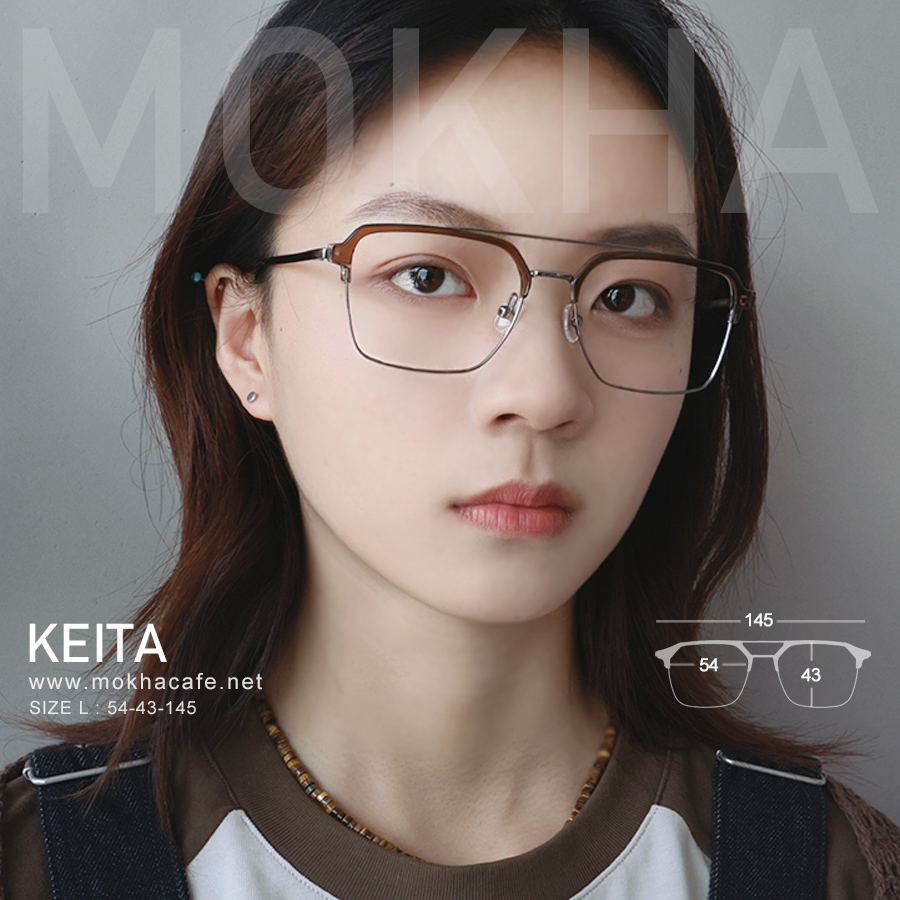 KEITA - black silver กรอบแว่นวินเทจ แว่นตาทรงเหลี่ยม DoubleBridge กว้าง 145 มม. (sizeL)