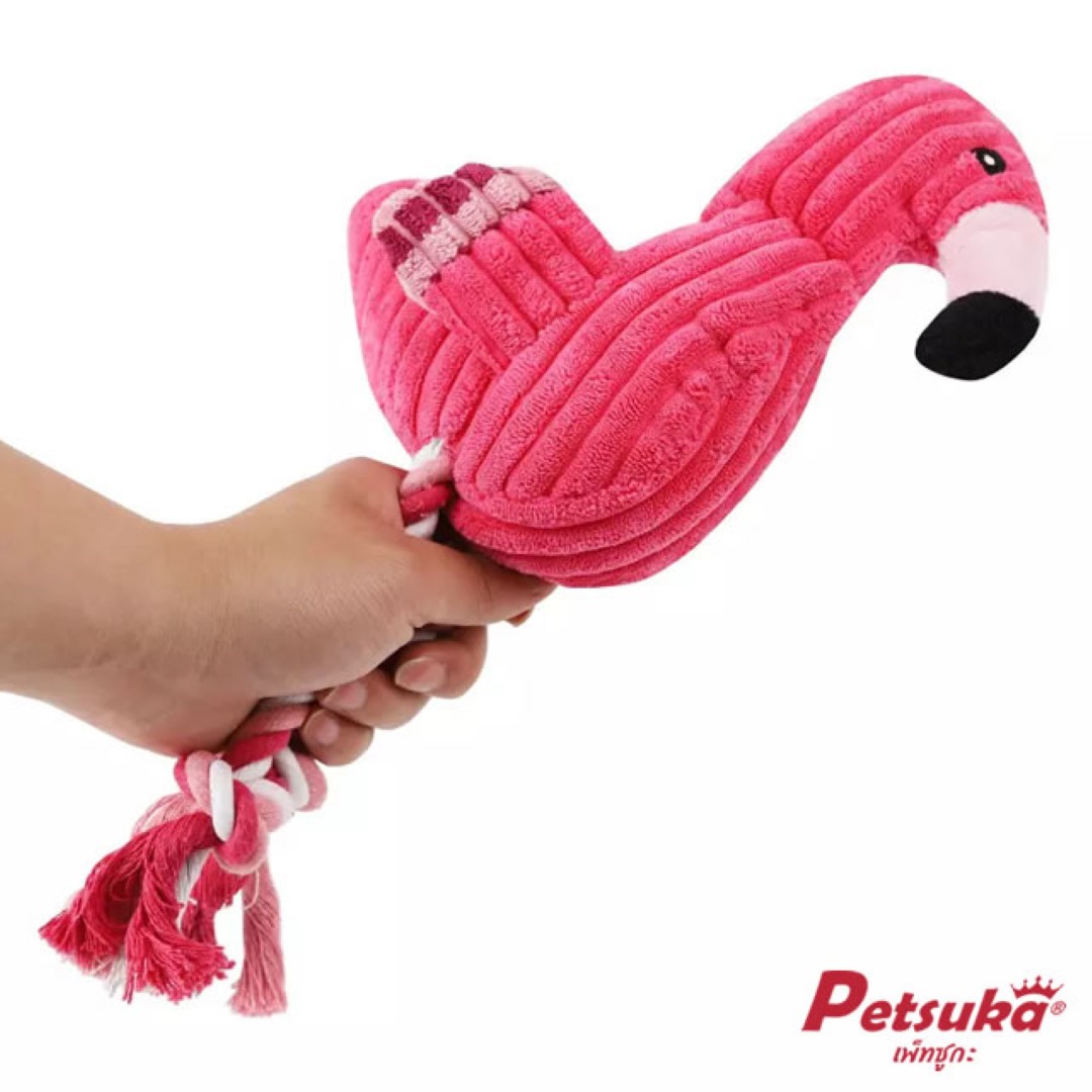 ตุ๊กตาสุนัข Petsuka ตุ๊กตานกฟลามิงโก้มีเสียง ตุ๊กตาขัดฟันสัตว์เลี้ยง