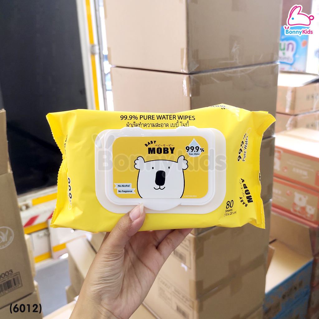 (6012) Baby Moby (เบบี้โมบี้) Pure Water Wipes ผ้าเช็ดทำความสะอาด สูตรเพียววอเตอร์ 99.9% (80 แผ่น)