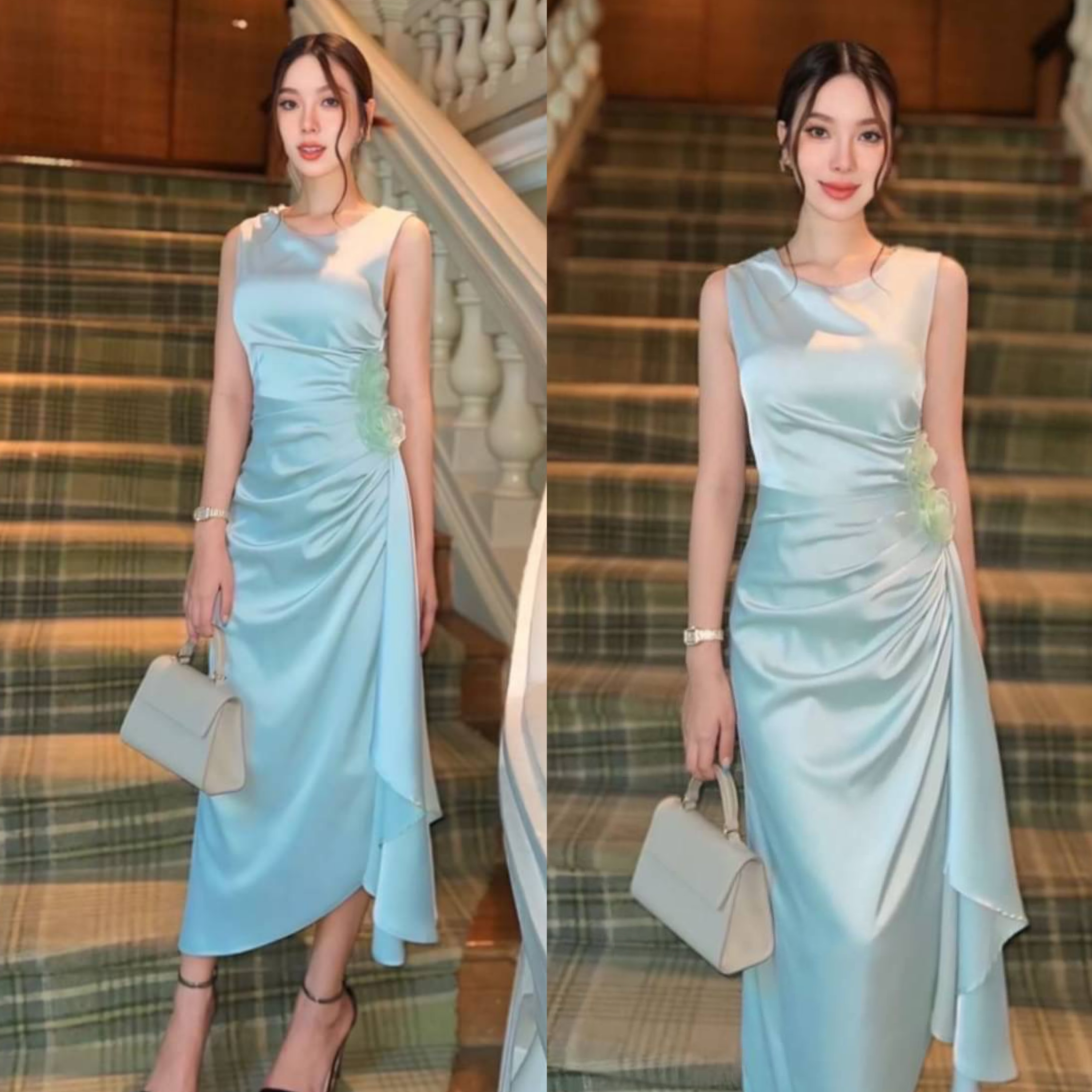 มิดิเดรสซาตินแต่ง ดอกไม้ดีไซน์สวยโดนเด่นในทุกปาร์ตี้ ใส่สบาย : สินค้าคุณภาพ (พร้อมส่ง)