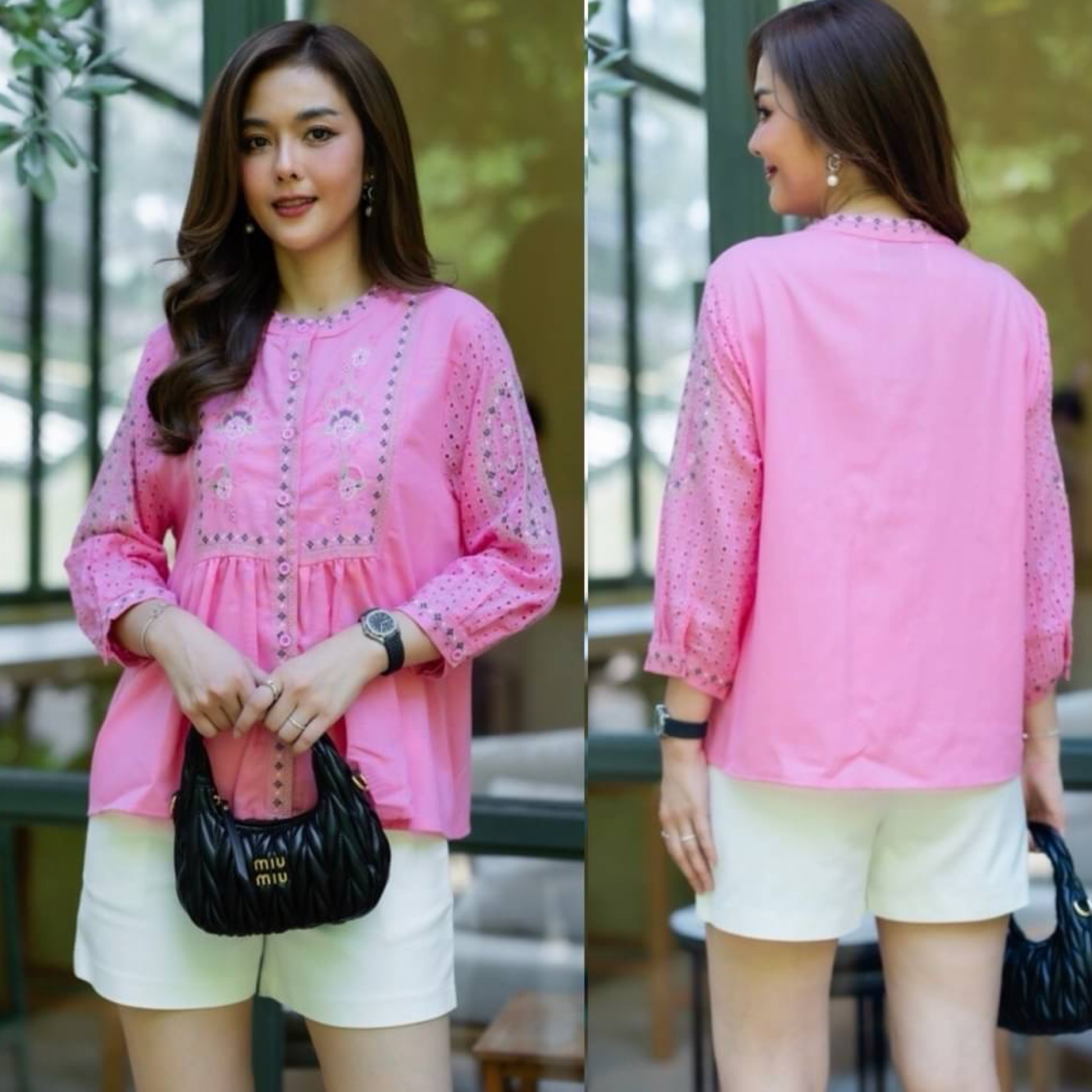 เสื้อผ้าลินินผสมฝ้ายเกรดพรีเมี่ยม งานปักสไตส์ วินเทจ ใส่สบาย : สินค้าคุณภาพ (พร้อมส่ง)