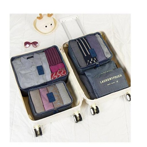 กระเป๋าจัดระเบียบเดินทาง กระเป๋าจัดระเบียบเสื้อผ้า 6 ใบ จัดกระเป๋าเดินทาง กันน้ำ ใส่เสื้อผ้า ชุดชั้นใน เครื่องสำอาง มี 5 สีให้เลือก