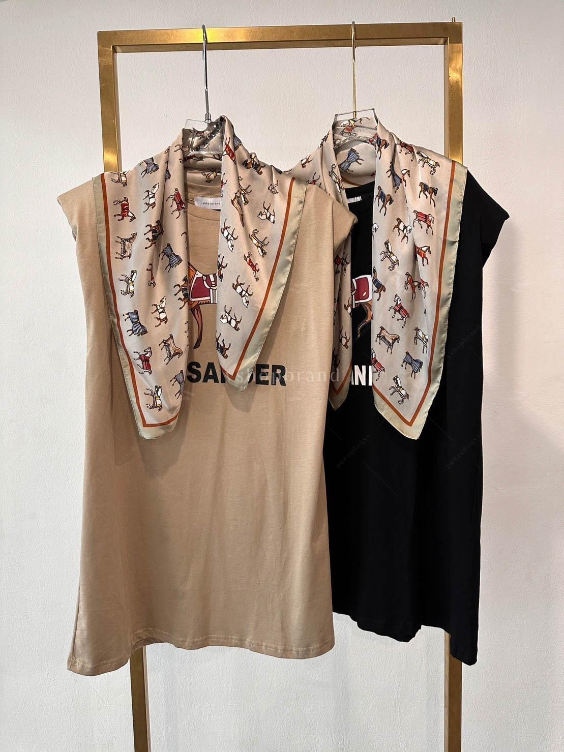 minidress แขนกุดเสริมบ่ารูปม้า + ผ้าพันคอ : สินค้าคุณภาพ (พร้อมส่ง)