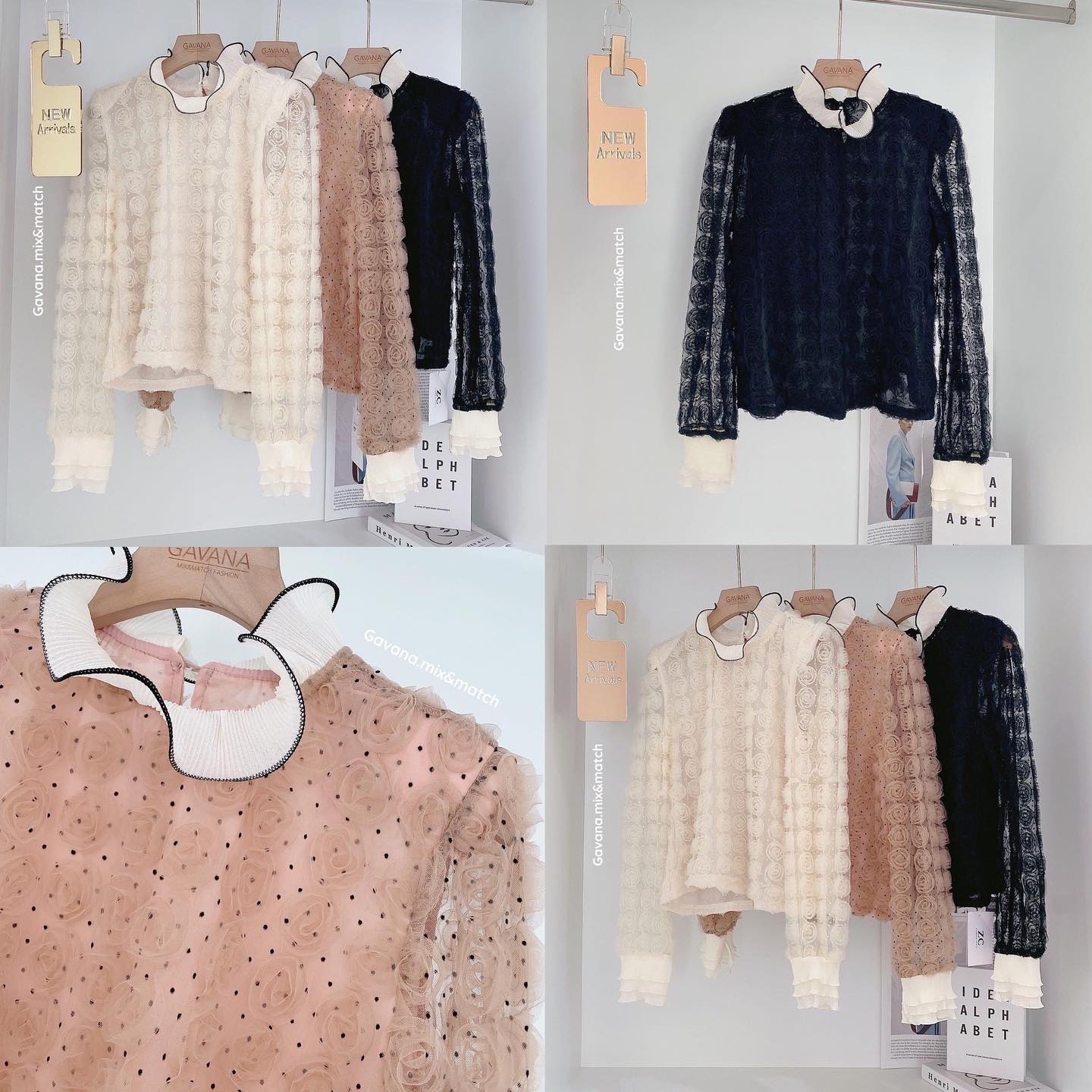 เสื้อแขนยาวผ้าตาข่ายซีทรูลายจุดแต่ง ดอกไม้3dทั่วทั้งตัว บ่าเสริมฟองน้ำ ช่วงคอและ ปลายแขนแต่งระบายอัดพลีทสวยงาม มีซับใน ในตัวอย่างดี : สินค้าคุณภาพ (พร้อมส่ง)