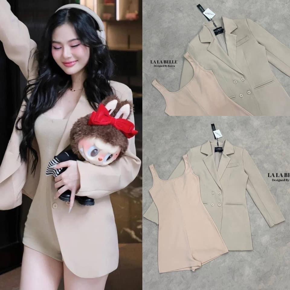 เซต2ชิ้นจั้มสูทผ้าร่องทรงเสื้อกล้ามอัดกาว อย่างดีทรงสวยมากใส่คู่สูทแขนยาวอัดกาวอย่างดี ใส่สบาย : สินค้าคุณภาพ (พร้อมส่ง)