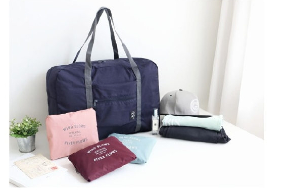 Wind Blows กระเป๋าเดินทางพับเก็บได้ เสียบที่จับกระเป๋าเดินทางได้ มีซิปรูดตอนพับเก็บ สำหรับการเดินทาง ท่องเที่ยว