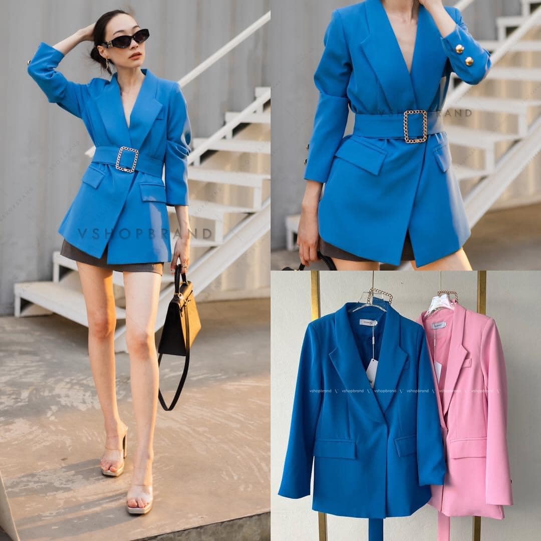 Blazer สูทกระดุมแป็ก กระดุมทองแขน + เข็มขัดผ้า : สินค้าคุณภาพ (พร้อมส่ง)