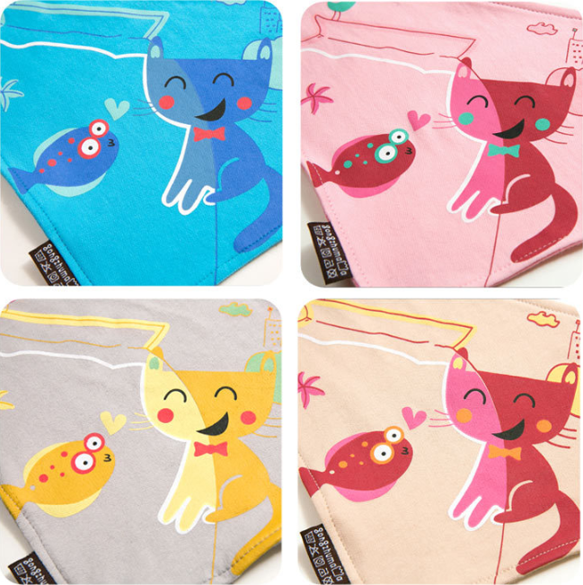 Set หมวก+ผ้ากันเปื้อน เด็กเล็ก 6-24 เดือน หมวกแมวน่ารักกับผ้ากันเปื้อนสามเหลี่ยมสไตล์เกาหลี Cat Have More Fun