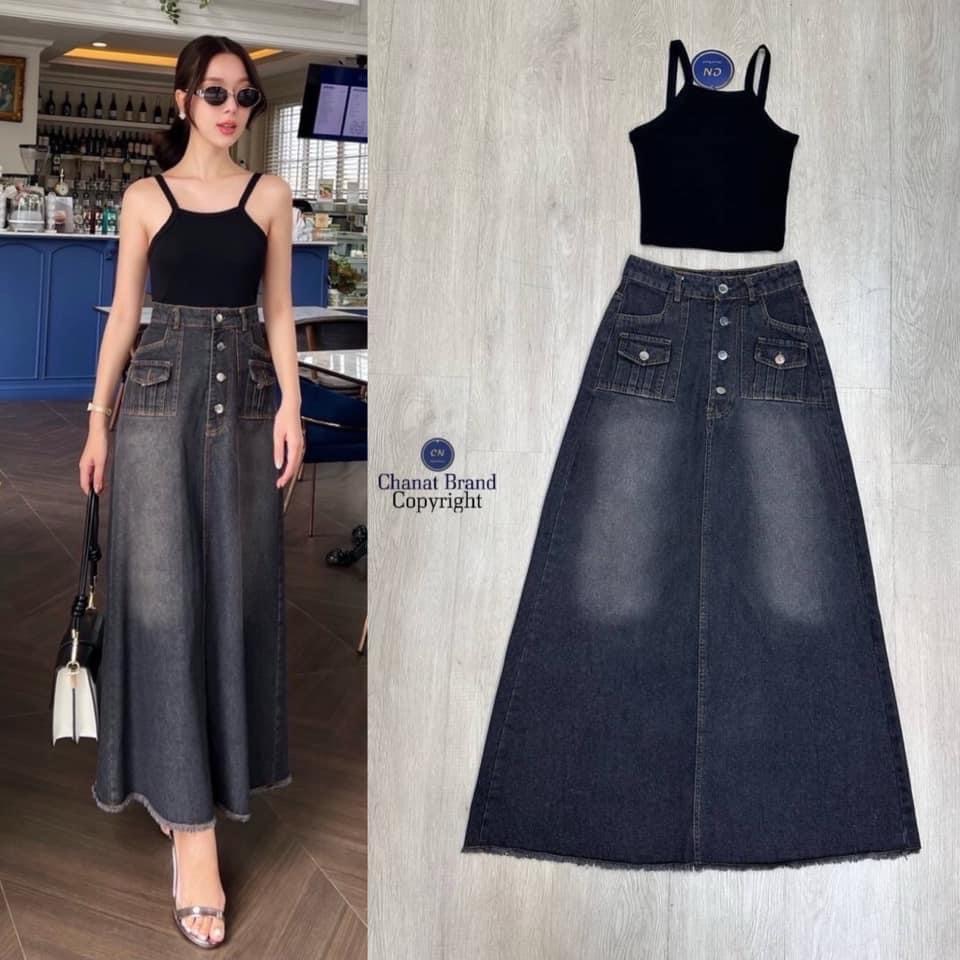 set 2 ชิ้น เสื้อแขนกุดสายเดี่ยวสีดำเนื้อผ้า ยืดนิ่มใส่สบาย ( ไม่เสริมฟองน้ำ ไม่มีซิปหลัง ) มา พร้อมกับกระโปรงยีนส์ยาวสีฟอก ใส่สบาย : สินค้าคุณภาพ (พร้อมส่ง)