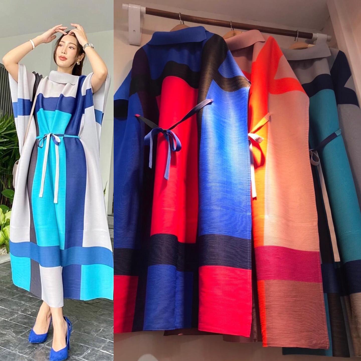 เดรสอัดพลีท ปกเฉลียง ทรงแขนผีเสื้อ 🦋 แต่งสายคาดเอว แพตเทิร์นดีงามมว้าก ใส่สบาย สินค้าคุณภาพ (พร้อมส่ง)