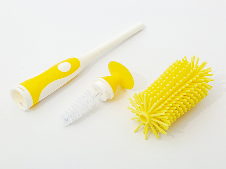 แปรงล้างขวดนมซิลิโคน 360 องศา พร้อมแปรงล้างจุกนมเก็บในด้ามจับ วางตั้งได้