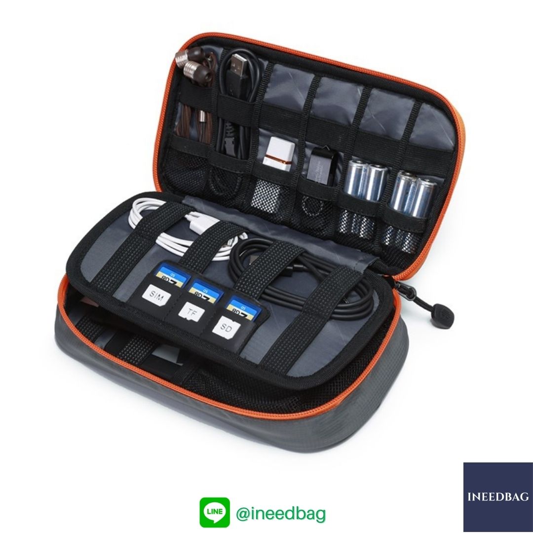 ฺBagsmart กระเป๋าจัดระเบียบอิเล็กทรอนิกส์ กระเป๋าใส่สายชาร์จ กระเป๋าใส่ฮาร์ดดิสก์ กระเป๋าใส่อุปกรณ์ไอที มีสองชั้น ช่องเยอะพิเศษ มีหูหิ้วพกพาสะดวก (เทา-ส้ม)